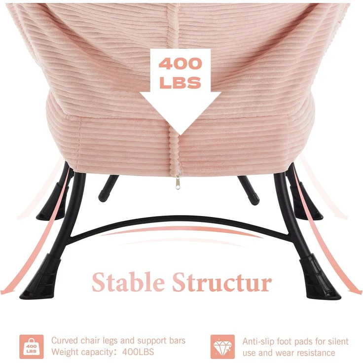 LVHOM Relaxsessel mit Hocker, Loungesessel mit Seitentasche, Lesesessel aus Cordstoff, bequem gepolstert, Metallgestell, bis 180kg belastbar, Rosa – Bild 8
