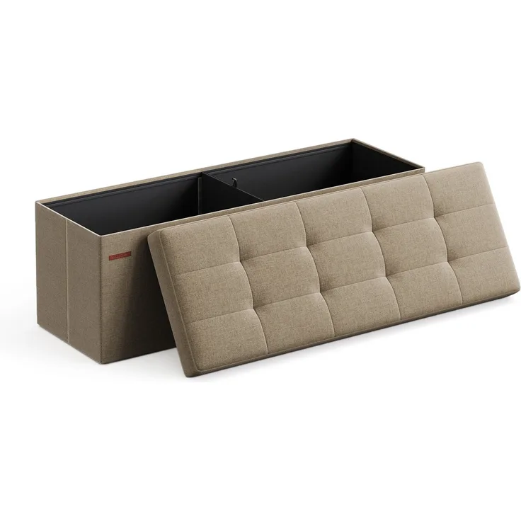 Sitzbank mit Stauraum, 110 cm, klappbare Sitztruhe, Aufbewahrungsbox, Fußbank, helltaupe
