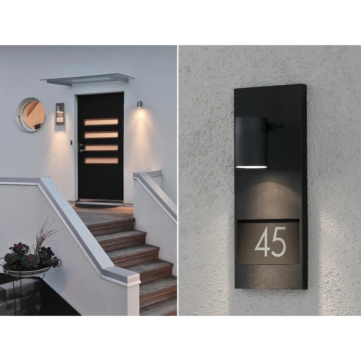 Große LED Außenwandleuchte / Hausnummernleuchte Downlight, Schwarz