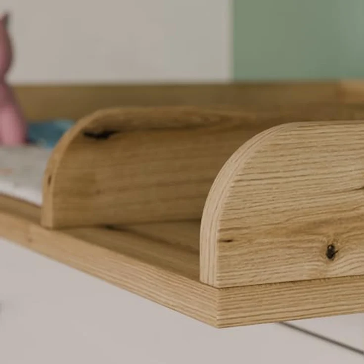 regalik Wickeltischaufsatz mit Teilung für IKEA MALM, Wickelkommoden-Aufsatz mit Trennfach, 48 cm Tiefe, abnehmbar, mit abgerundeter Front, für Wickeltisch oder Wickelkommode, Eiche, 80 × 72 cm – Bild 3