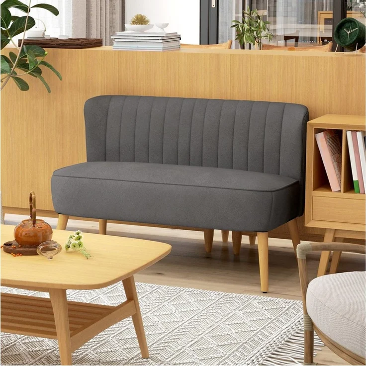 HOMCOM 2-Sitzer Zweisitzer, Loveseat mit Leinenoptik, Doppelsofa mit Holzbeine, 1 Teile – Bild 5