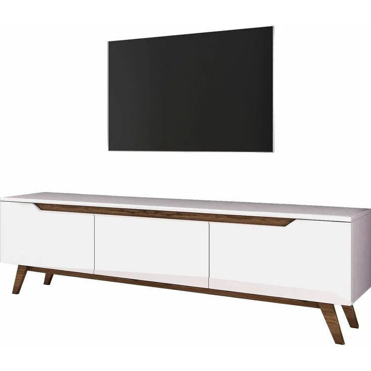 Dmora - Fernsehschrank COR, Ständer für Wohnzimmerfernseher, Niedriges Wohnzimmer-Sideboard, TV-Ständerbasis, 180x35h49 cm, Weiß und Walnuss – Bild 9