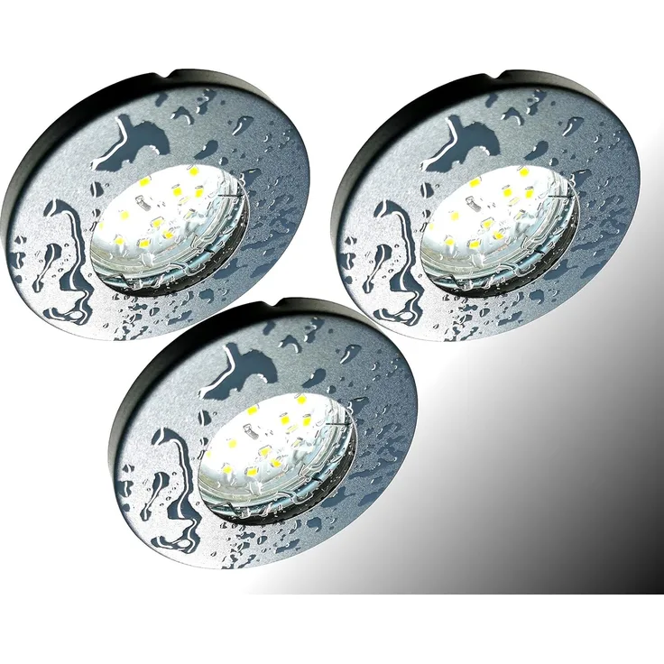TRANGO LED Einbauleuchte, 3er Set 6729IP65-031MO IP65 LED Einbaustrahler in Anthrazit matt inkl. 3x 5 Watt 3000K warmweiß Ultra Flach LED Modul für Bad Einbauspots, Dusche Deckenstrahler, Deckenlampe, Badleuchte