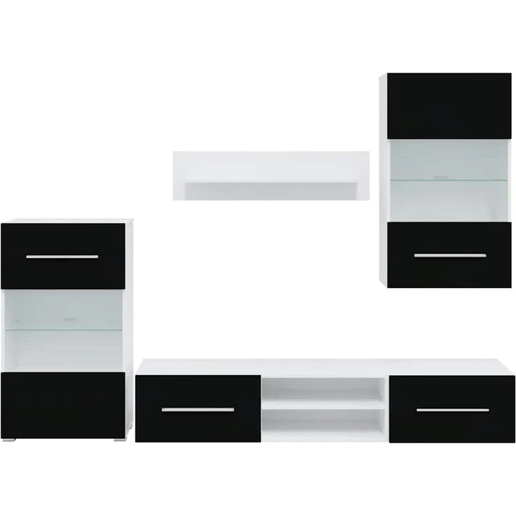 vidaXL 5-tlg. Wohnwand mit LED-Beleuchtung Mattschwarz Holzwerkstoff 3324230 – Bild 4