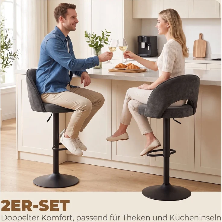 Barhocker 2er-Set, höhenverstellbar und drehbar, für Theke, Dunkelgrau--Dunkelgrau--110x48x49.5cm--YOUDENOVA – Bild 6