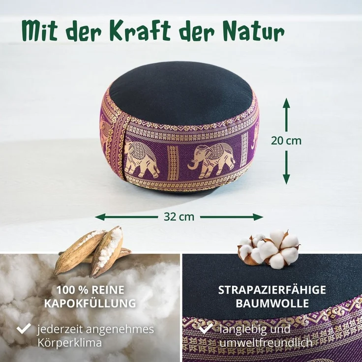 livasia Meditationskissen Zafukissen (Deluxe) - 32x20 cm, Kapok, vegan, handgefertigt – Bild 4