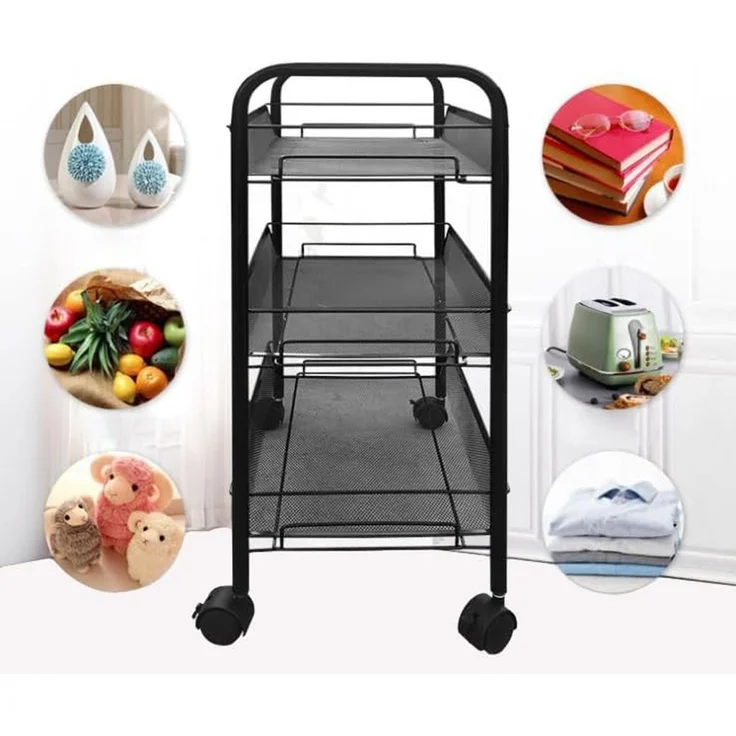 Home Collective Küchenregal Rollwagen mit 3 Ebenen, Platzsparend, 3-stöckiger Schrank auf Rollen, geräumige Regale im modularen Design, 27,5x45x63,5 cm, Schmal, schwarz – Bild 3