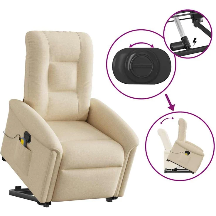 vidaXL Massagesessel mit Aufstehhilfe Creme Stoff 3303272 – Bild 8