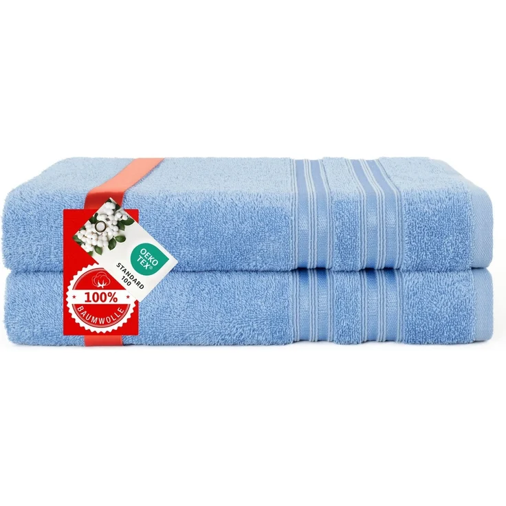 HAMMETEX Duschtuch 2er Set Badetücher 70x140 cm, 100% Baumwolle, Weich & Saugstark, Frottier (Set, 2-St), mit Bordüre, einfarbig, weich – Bild 2