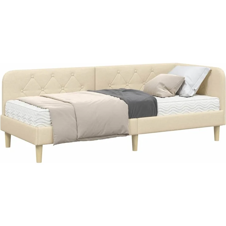 vidaXL Eckbettgestell mit Matratze Creme 80 x 200 cm Stoff 3394107 – Bild 2