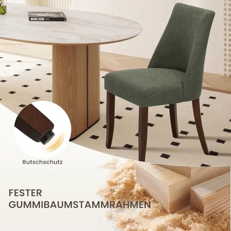 COLAMY Esszimmerstühle 2er Set, Moderne Küchenstuhl Polsterstuhl Stühle mit Rückenlehne, Stoff Dining Chairs mit Holzbeinen für Esszimmer, Küche, Restaurant mit Holzbeinen, Grün – Bild 6