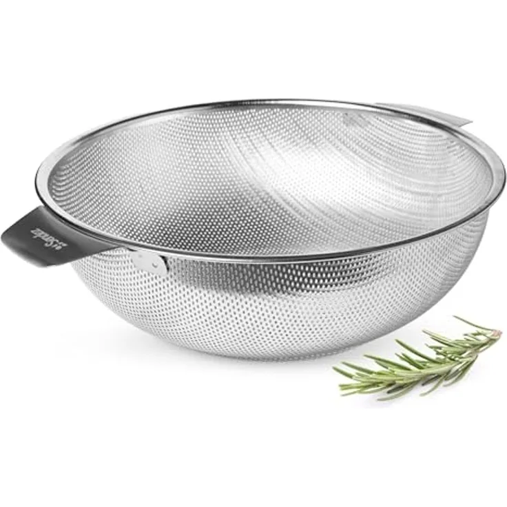 Edelstahl Küchensieb 28 cm mit 2 Griffen – Feinmaschiges Sieb aus Edelstahl 18/8 – Mattierte Oberfläche – Abgießsieb für Nudeln, Gemüse, Mehl – Robustes Küchensieb