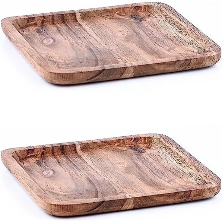 Marrakesch Orient & Mediterran Interior Tablett 2er Set Tablett aus Akazienholz, Serviertablett, Schale, Servierbrett, 2er Set Anea 20x20 cm, Handarbeit