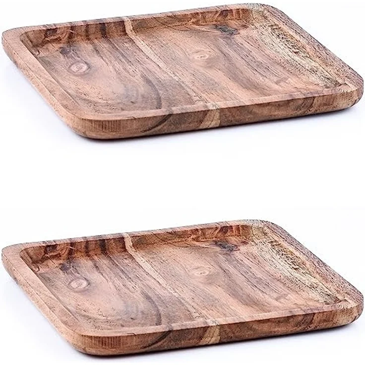 Marrakesch Orient & Mediterran Interior Tablett 2er Set Tablett aus Akazienholz, Serviertablett, Schale, Servierbrett, 2er Set Anea 20x20 cm, Handarbeit – Bild 1