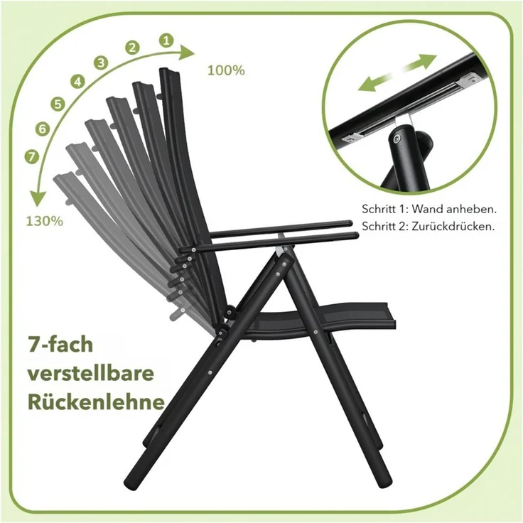 TLGREEN Klappstuhl 2-er Set Gartenstuhl,Klappbarer aus Texteline-Gewebe, (7-Fach Verstellbare Rückenlehne,Bis 120kg Belastbar, 2 St), für Garten, Terrasse, Balkon und Camping – Bild 4