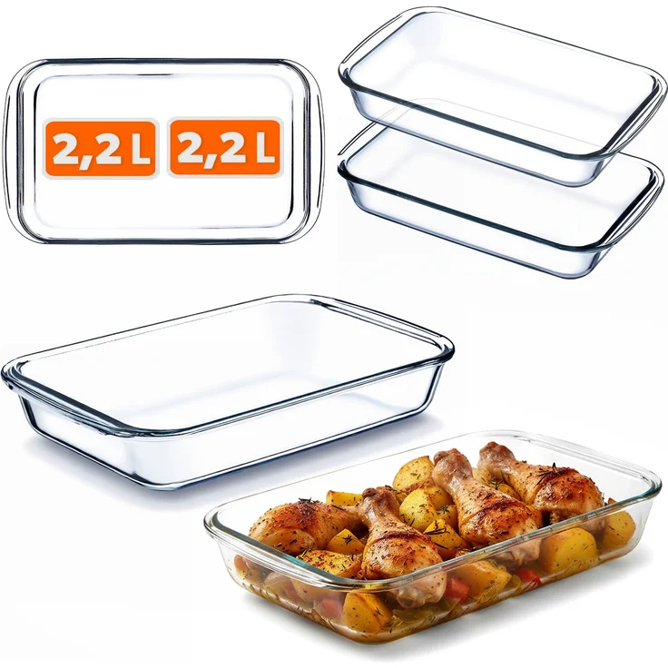 KADAX 2.2L rechteckige hitzebeständige Glasform, 2 Stück, klein, zum Backen – Bild 1