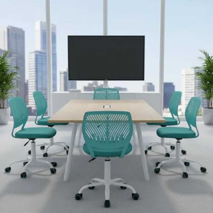 FurnitureR Besucher- & Konferenzstuhl ergonomisch, drehbar, höhenverstellbar, ohne Armlehnen, Netzrückenlehne, 38x40 cm Sitz, 32cm Rückenlehne, Metallfuß mit Rollen, Grün – Bild 2