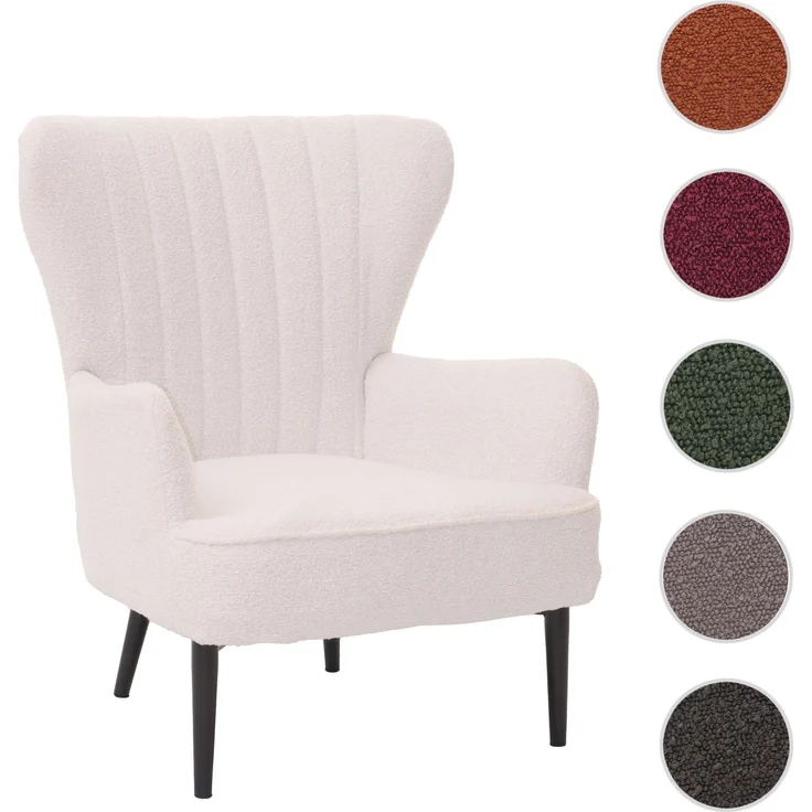 Lounge-Sessel HWC-K37, Cocktail-/Ohrensessel Polsterstuhl Retro Vintage Stoff Bouclé (600g/m²) ~ weiß – Bild 10