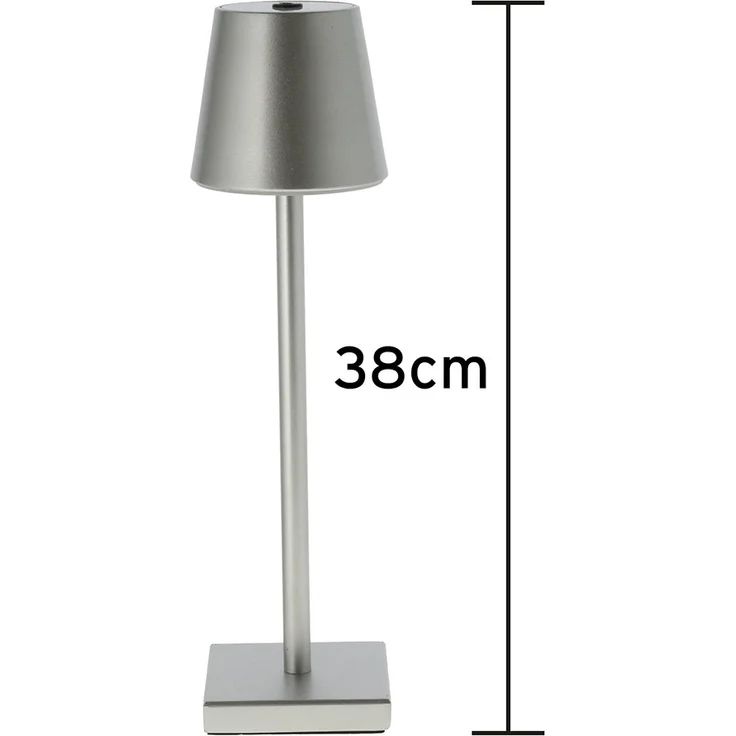 LED Tischleuchte, silber, Touchdimmer, Akku, USB, H 38 cm – Bild 5