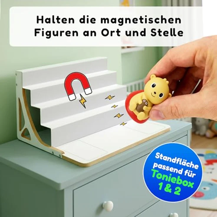 stadtecken® Magnetisches Regal für Musikbox-Figuren – Passend für Kallax und mehr | Optional mit Platz für Toniebox | Geeignet für ca. 50 Figuren | Weiß (BoxPlus) – Bild 5