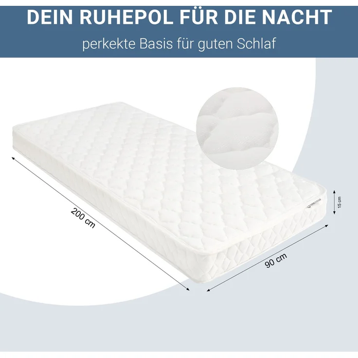 Matratze 90x200 cm Härtegrad 3 Federkernmatratze H3 Stoff Weiß Bonnellfederkern Komfortmatratze mittelfest – Bild 7