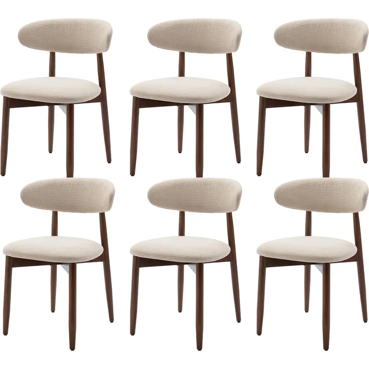 COLAMY Esszimmerstühle 6er Set, Esszimmer Stühle mit Rückenlehne, Moderne Küchenstühle Gepolstert, Stoff Dining Chairs mit Back und Holzbeinen für Esszimmer, Küche, Restaurant, Beige