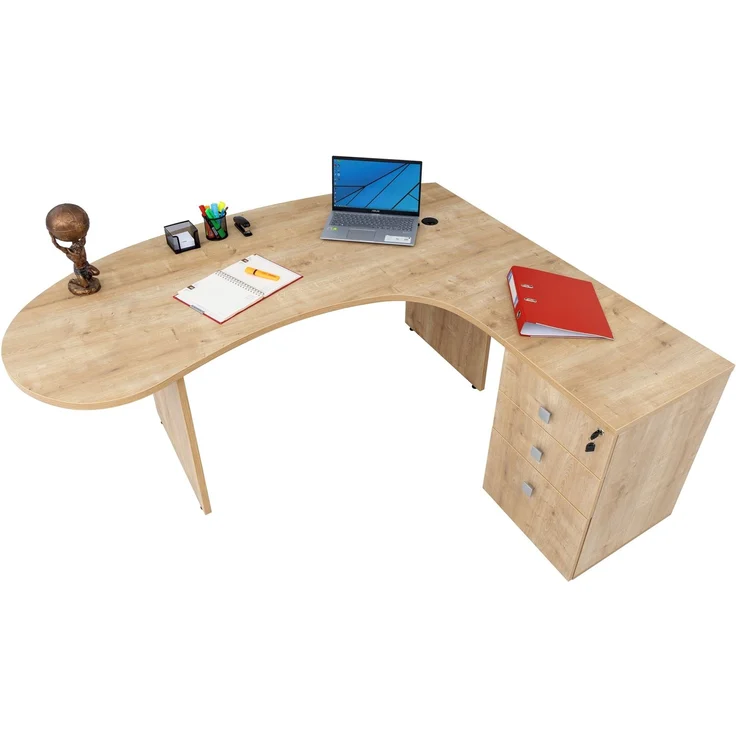 Winkelschreibtisch "Gela", Holzfuß, Saphir Eiche Dekor, 180 x 120 x 74 cm, inkl. Beistellcontainer, rechts gewinkelt – Bild 9