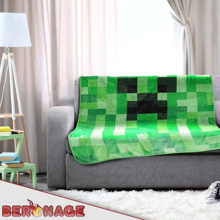 Wohndecke Minecraft Decke Creeper 150x200 cm Kuscheldecke Wohndecke, BERONAGE, passend zur Bettwäsche, ideal für Sofa, Couch, Bett, Auto, Camping – Bild 5
