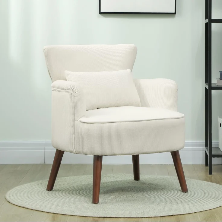 DESVIAE Sessel gepolstert mit Lendenkissen 69,5x78x69 cm Polyester cremeweiß – Bild 1