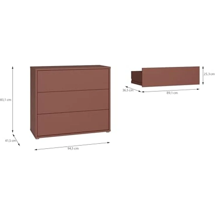 FORTE Kommode Alice Springs, Kommode, 3 Schubkästen B/H/T 94,8/83,1/41,5, Schubkästen mit Vollauszug, grifflos,Push to open – Bild 5