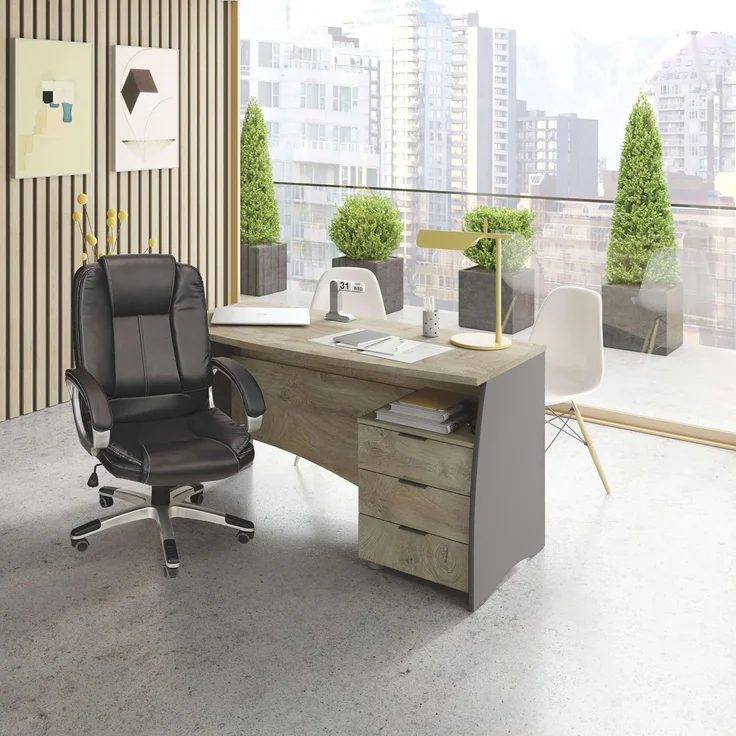 Habitdesign Estil, Bürotisch mit 3 Schubladen, Finish in Anthrazit und Eiche Alaska, Maße: 136 cm (B) x 67 cm (T) x 74 cm (H) – Bild 9