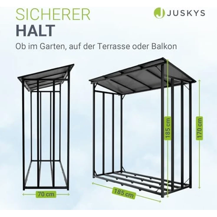Juskys Kaminholzregal mit Dach - 185 cm, Metallregal für Brennholz, wetterfest, UV-beständige Plane, erhöhte Bodenfreiheit, Outdoor – Bild 5