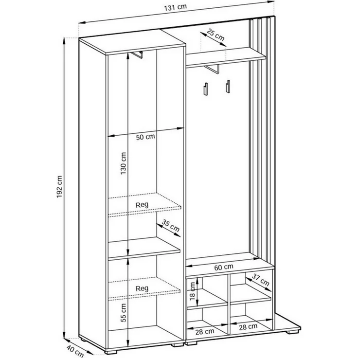 Compleo Garderoben-Set mit Spiegel, Flur Set, (Kleiderbügel, Schuhregal, Schrank), Breite: 131 cm – Bild 2