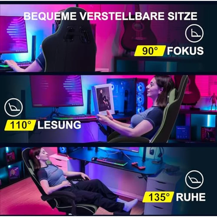 GTPLAYER Bürostuhl Gaming Stuhl Stoff Gaming Sessel Ergonomischer Gamer Stuhl mit Fußstütze, Kopfstütze Lendenkissen, Gepolstert Gaming Chair, Drehsessel – Bild 10