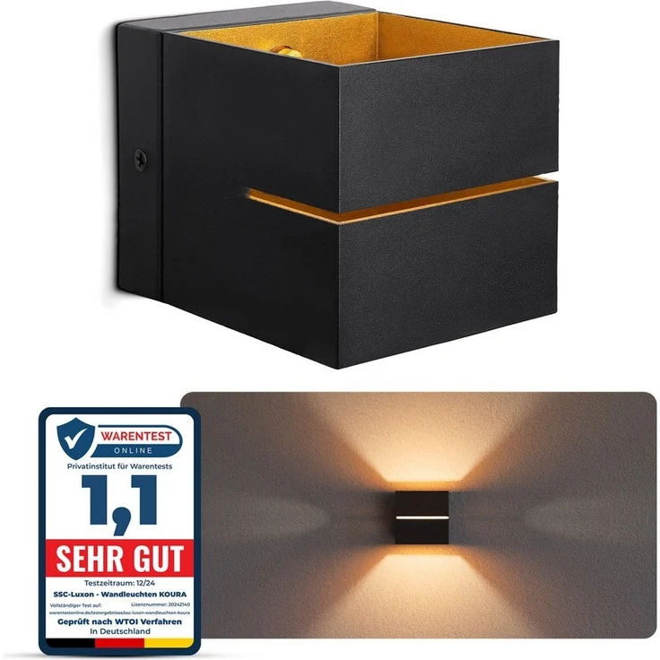 SSC-LUXon LED Wandleuchte Wandleuchte KOURA schwarz gold Up Down inkl. G9 LED warmweiß, Warmweiß – Bild 1