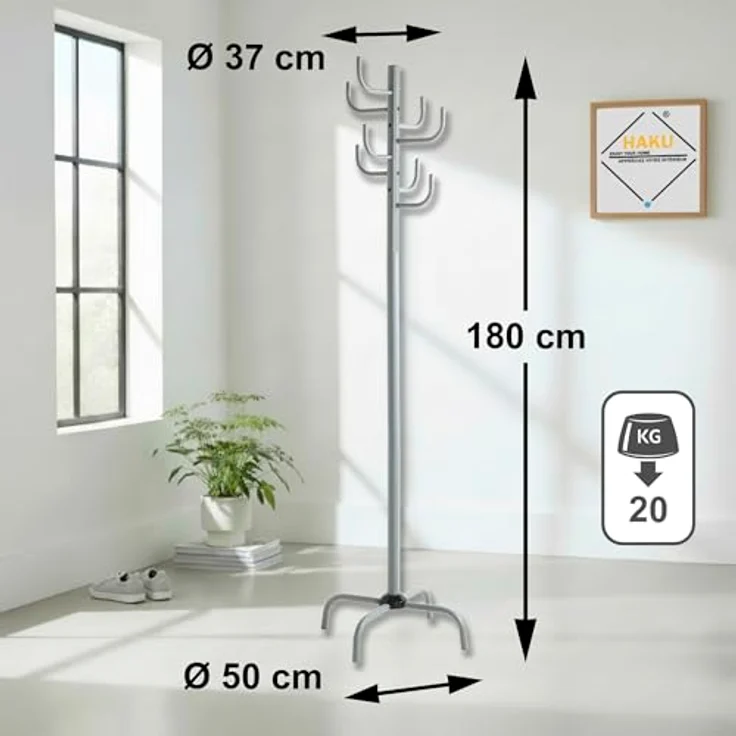 HAKU Möbel Garderobenständer, Metall, grau, T 37 x B 37 x H 180 cm – Bild 5