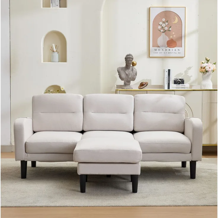 DESVIAE Sofa 3-Sitzer mit Chaiselongue und Seitentaschen 204x80x136 cm Vliesstoff Beige