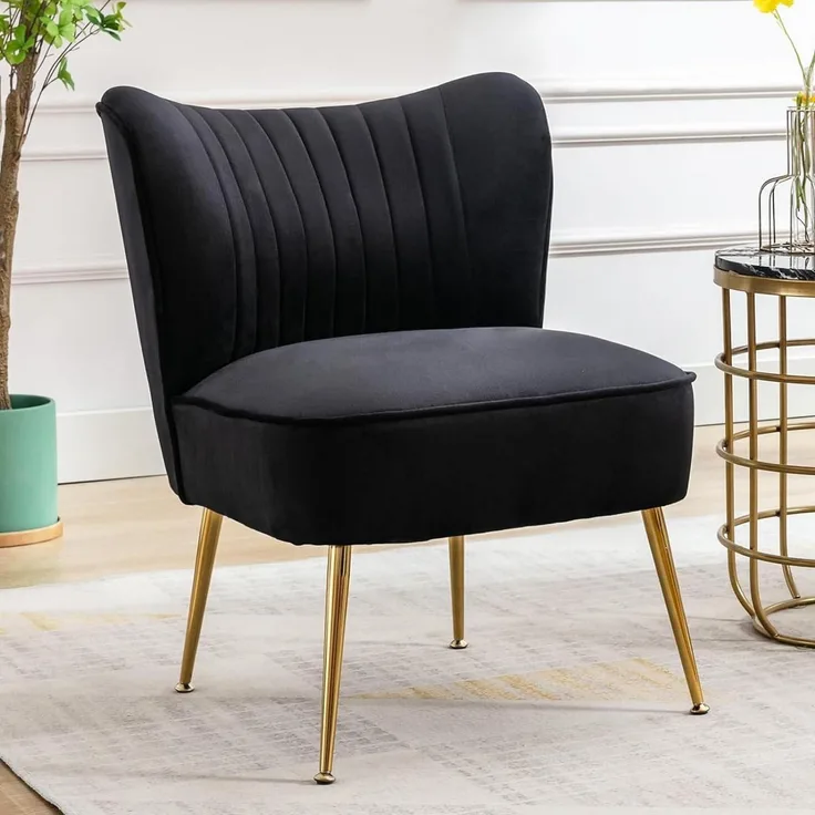 Sessel Samt Loungesessel Ohrensessel Metallbeine Lesesessel Schwarz