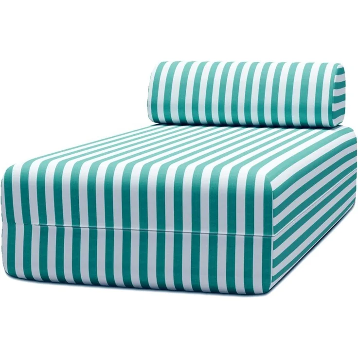 Gestreifte Outdoor-Chaiselongue, weiß und türkisblau – Bild 1