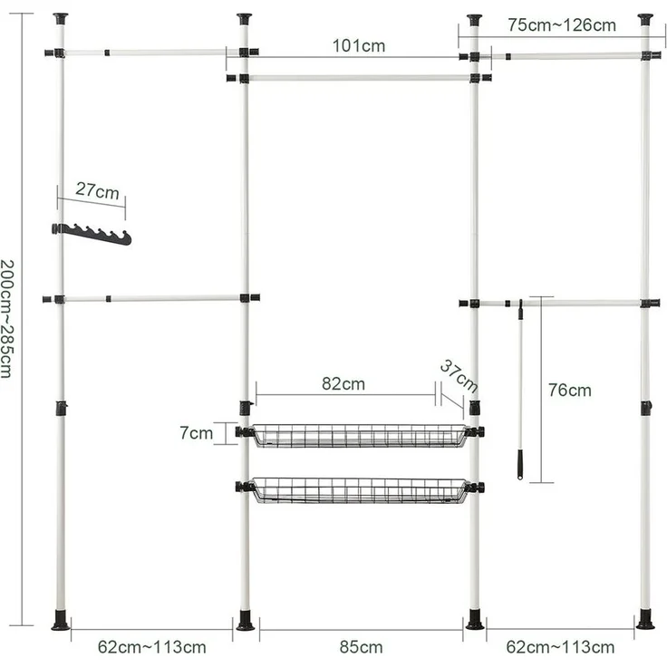 SoBuy KLS04 Garderobenständer, Metall, Pulverbeschichtung, Weiß, 62 x 200 x 75 cm – Bild 3