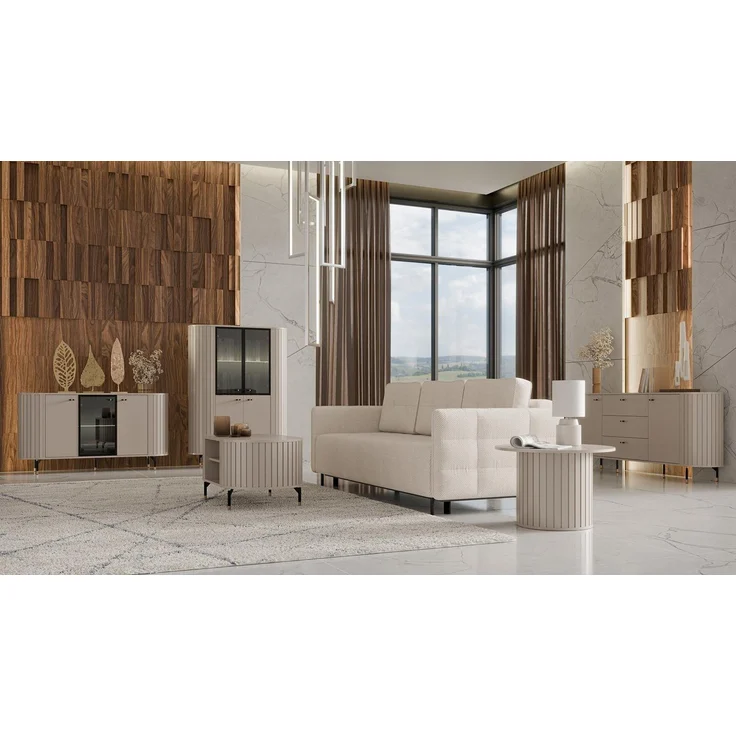 Compleo Couchtisch Rund Kaffeetisch für Couch, Lamellen-Optik MODERNO, 70x70 cm – Bild 3