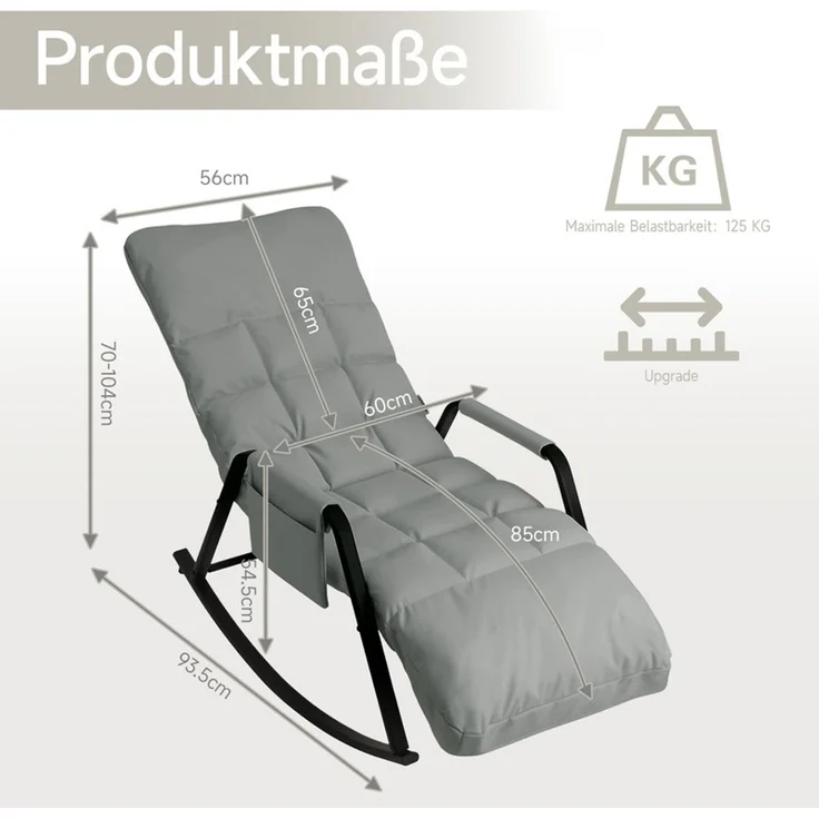 Home Nature Wohnkonzept Schaukelstuhl mit 5-fach verstellbarer Rückenlehne, Ergonomischer Relaxsessel, Lesesessel bis 160 kg, 104×56×93,5 cm, Kunstleder Hellgrau – Bild 2
