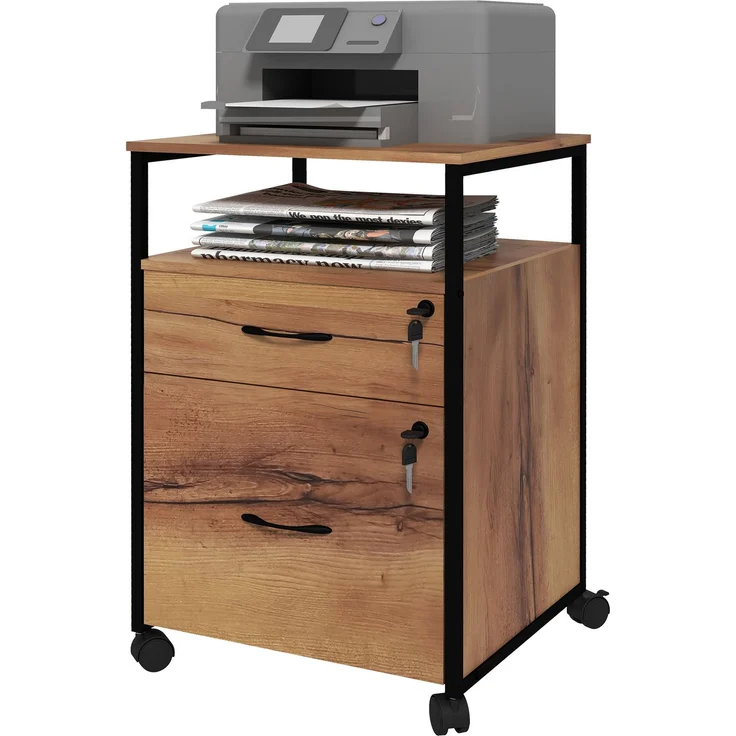Bürokommode mit 2 abschließbaren Schubladen, 44.0×40.0×66.5cm, Braun rustikal, MELAYR – Bild 2