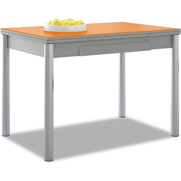 ASTIMESA Ausziehbarer Küchentisch, Aluminiumgestell, Orange, ideal für kleine Räume, 90x50 cm, ausziehbar 140x50 cm