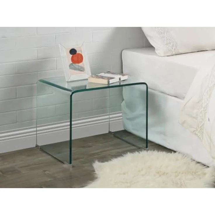 Vente-Unique Nachttisch Suzana, Transparent, Rechteckig aus Sicherheitsglas, 40x40x50 cm, modernes Design für das Schlafzimmer – Bild 2