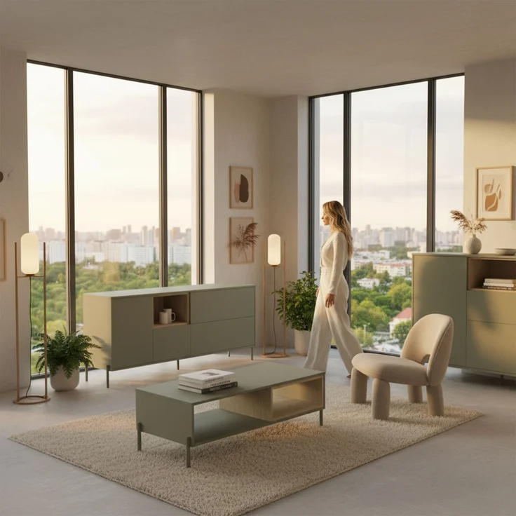 Highboard HYGGE mit 2 Türen, 1 Schublade, 1 offenes Fach, Salbei Grün – Bild 5