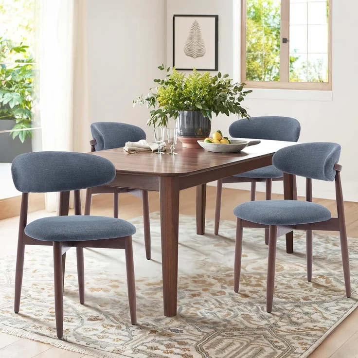 COLAMY Küchenstuhl Esszimmerstühle 4er Set, Moderne Polsterstuhl Essstühle mit Fester Rückenlehne, Stoff Esszimmerstühl mit Holzbein für Esszimmer, Küche, Restaurant, Blau