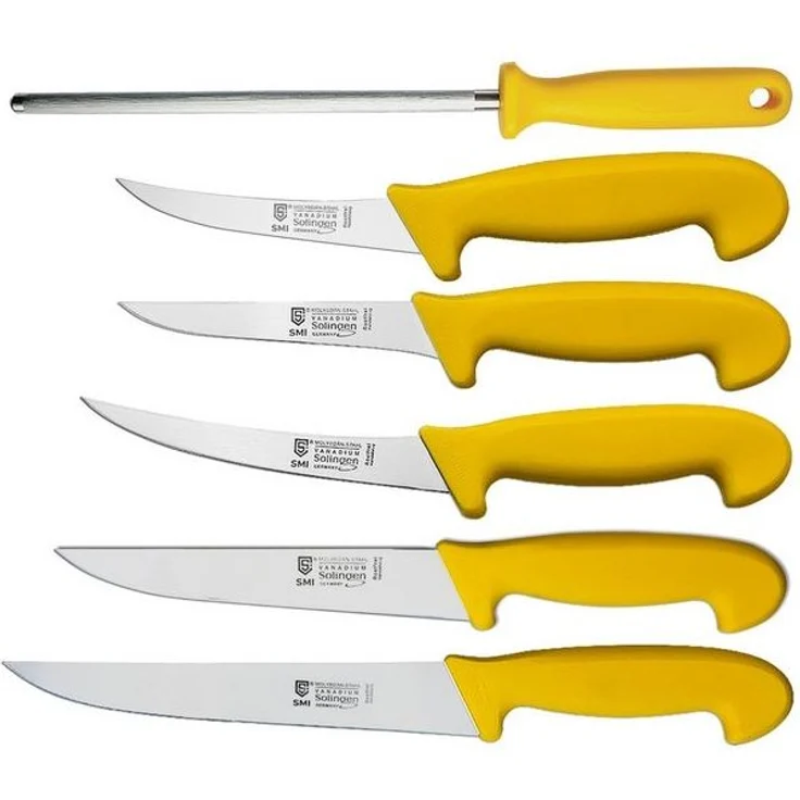 SMI Kochmesser 6-tlg Küchenmesser Set Solingen Metzgermesser Wetzstahl Ausbeinmesser – Bild 4