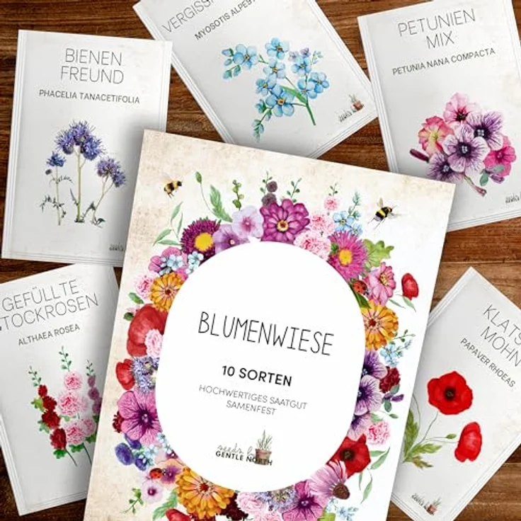 Blumen Samen Set - 10 bunte Blumensamen Sorten für den Garten oder Balkon, die Bienenweide und Wildblumenwiese - Blumenwiese Samen - bunte Wildblumensamen Mischung – Bild 3
