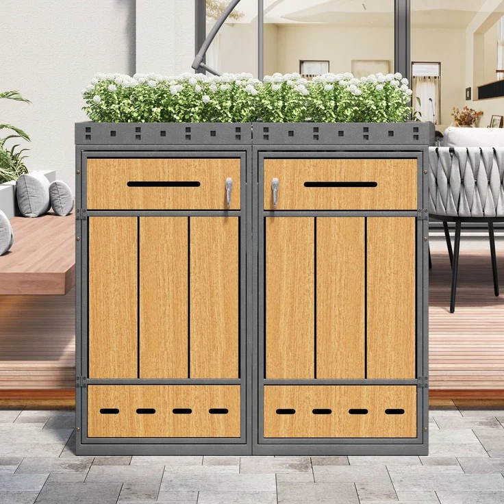 Mülltonnenbox, Mülltonnenunterstand mit Hochbeet, 120L 240L, wetterfest, Container, Abfallbehälter, Tonnenhaus, Gartenbox, abschließbare Müllbox (2 Tonnen) – Bild 2